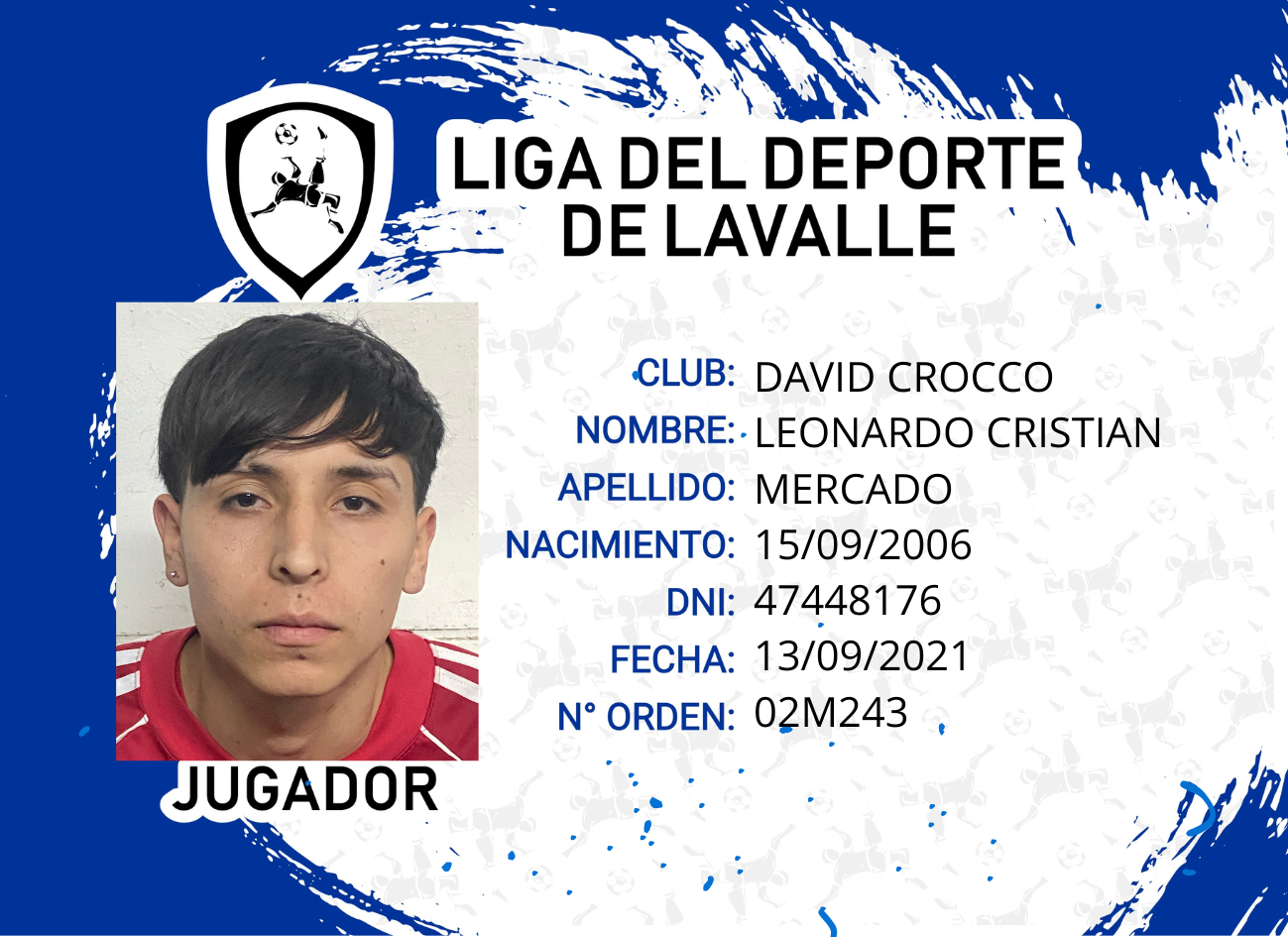 Foto carnet MERCADO LEONARDO CRISTIAN