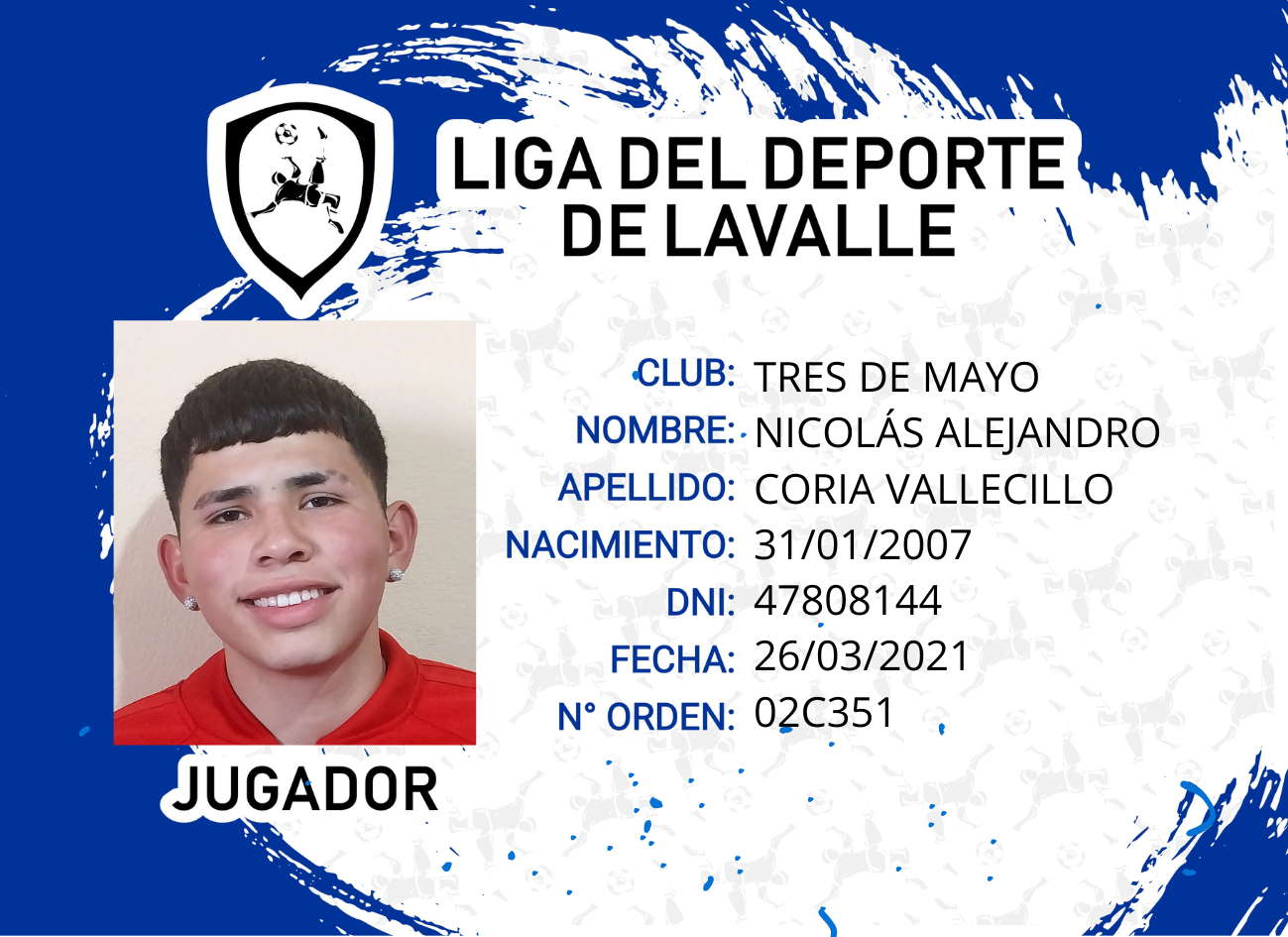 Foto carnet CORIA VALLECILLO NICOLAS ALEJANDRO