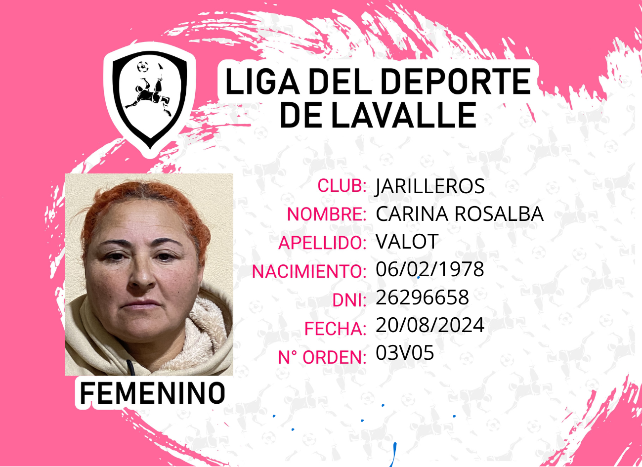 Foto carnet VALOT, CARINA ROSALBA