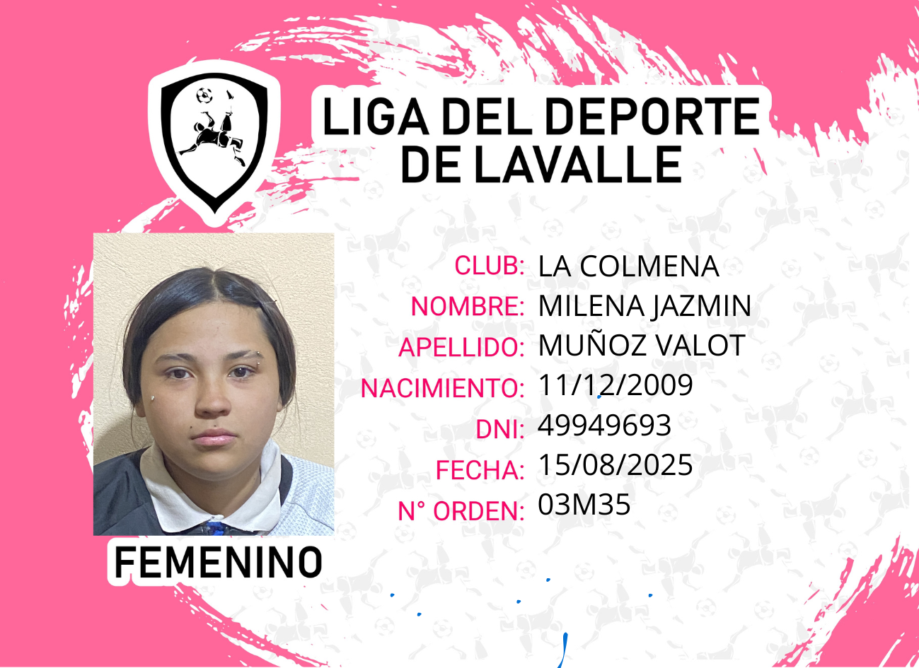 Foto carnet MUÑOZ VALOT, MILENA JAZMIN