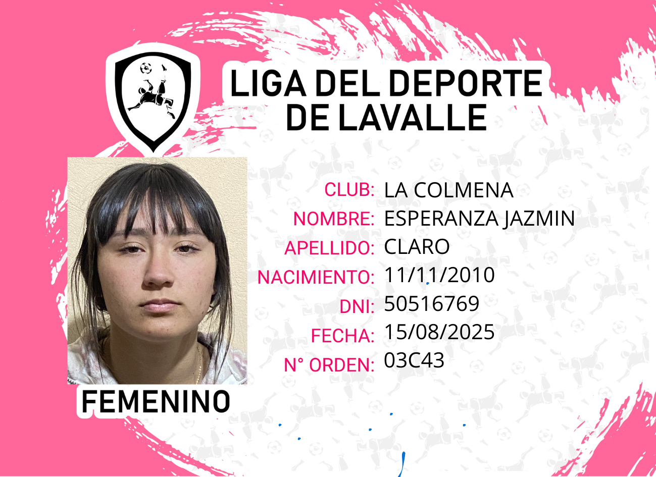 Foto carnet CLARO, ESPERANZA JAZMIN