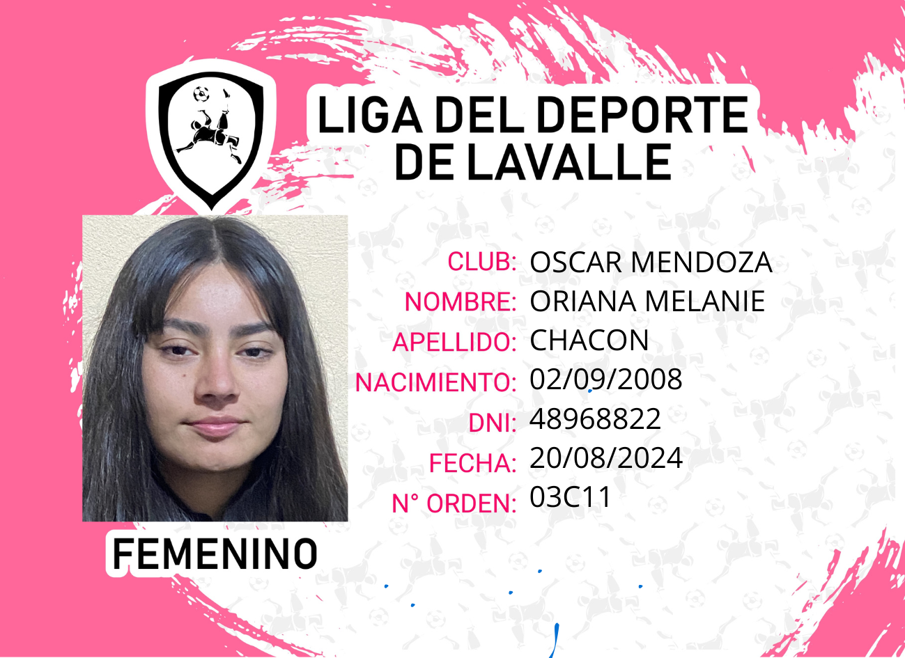 Foto carnet CHACON, ORIANA MELANIE