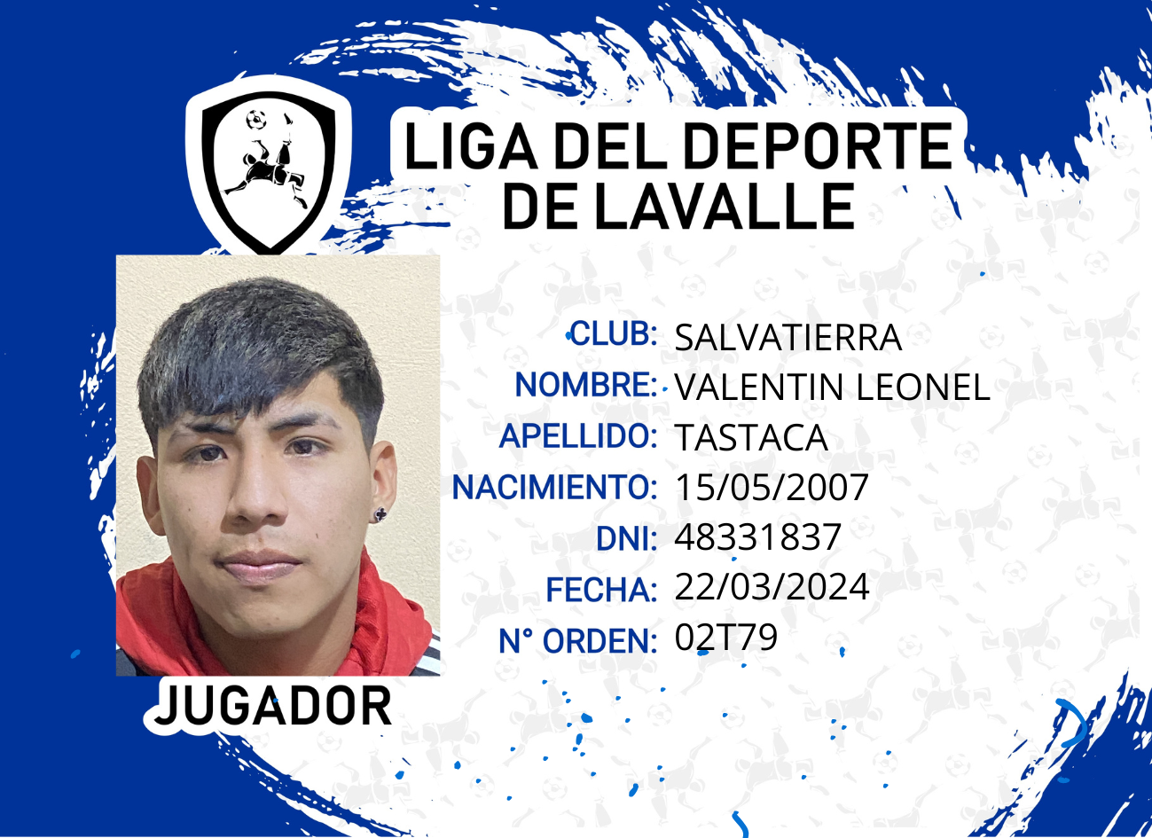 Foto carnet TASTACA, VALENTIN LEONEL