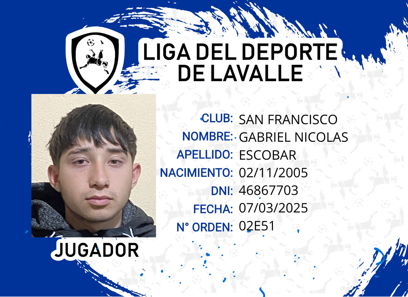 Foto carnet ESCOBAR, GABRIEL NICOLAS