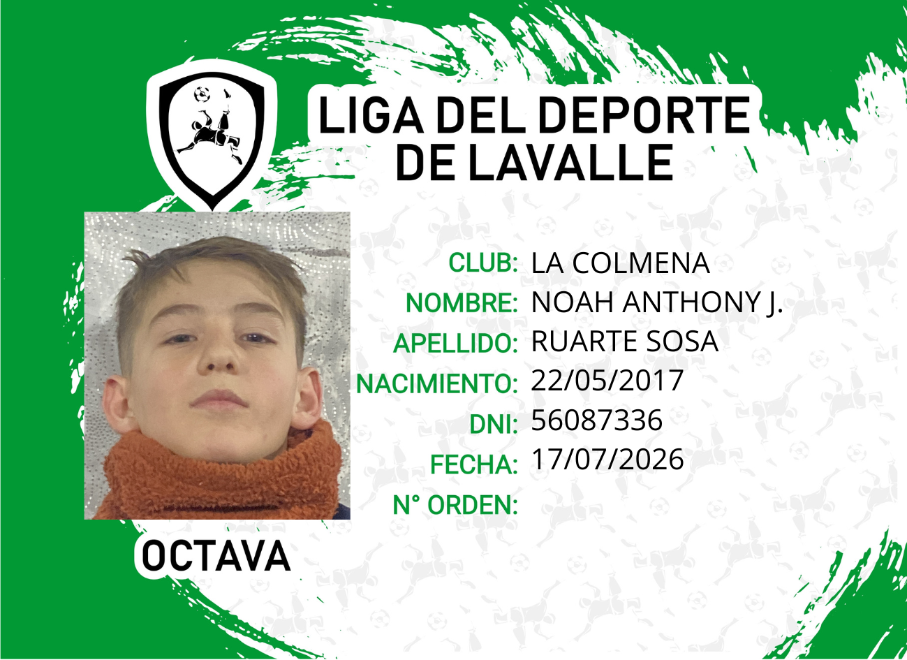 Foto carnet RUARTE SOSA, NOAH ANTHONY J.