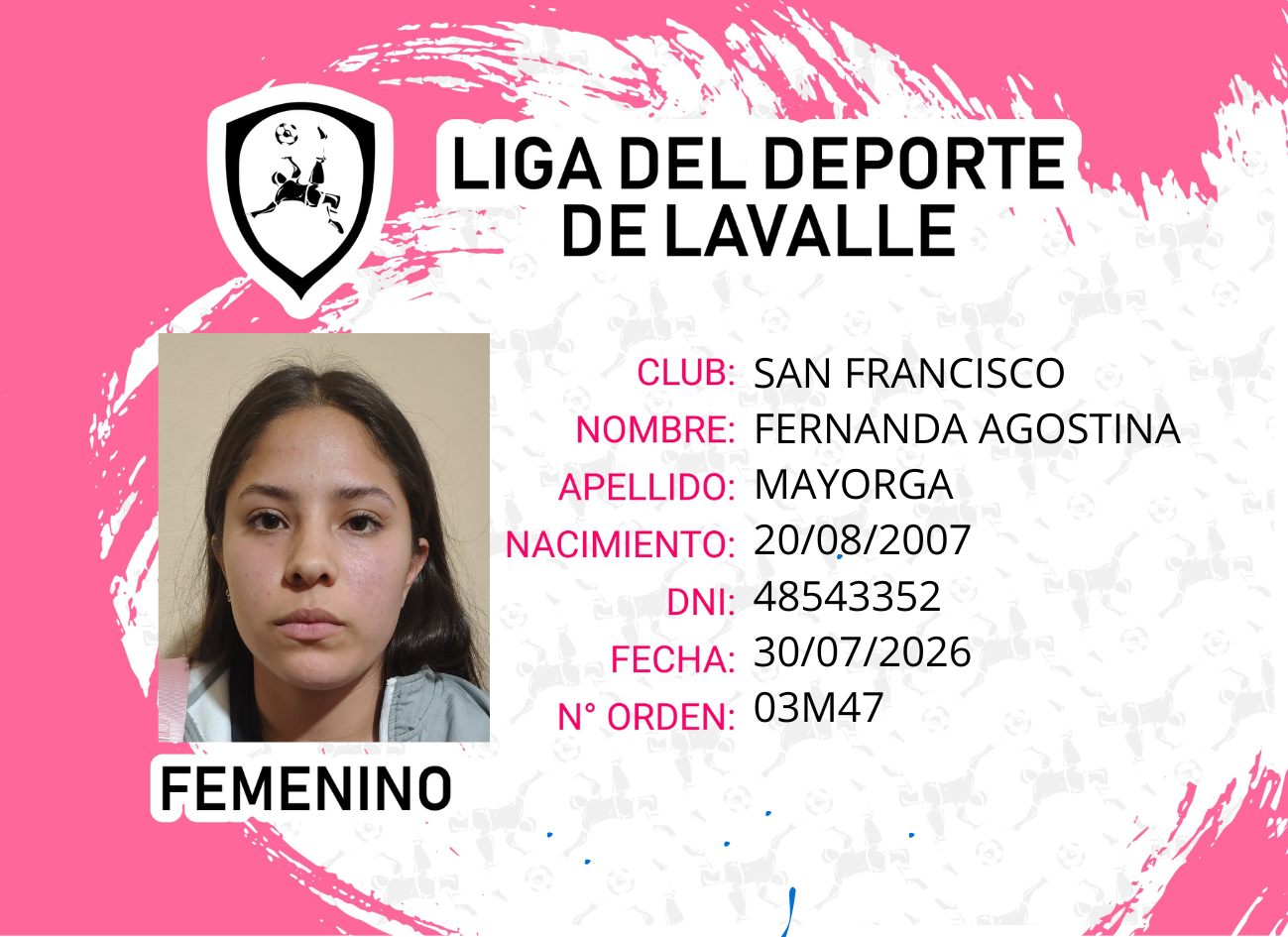 Foto carnet FERNANDA AGOSTINA MAYORGA