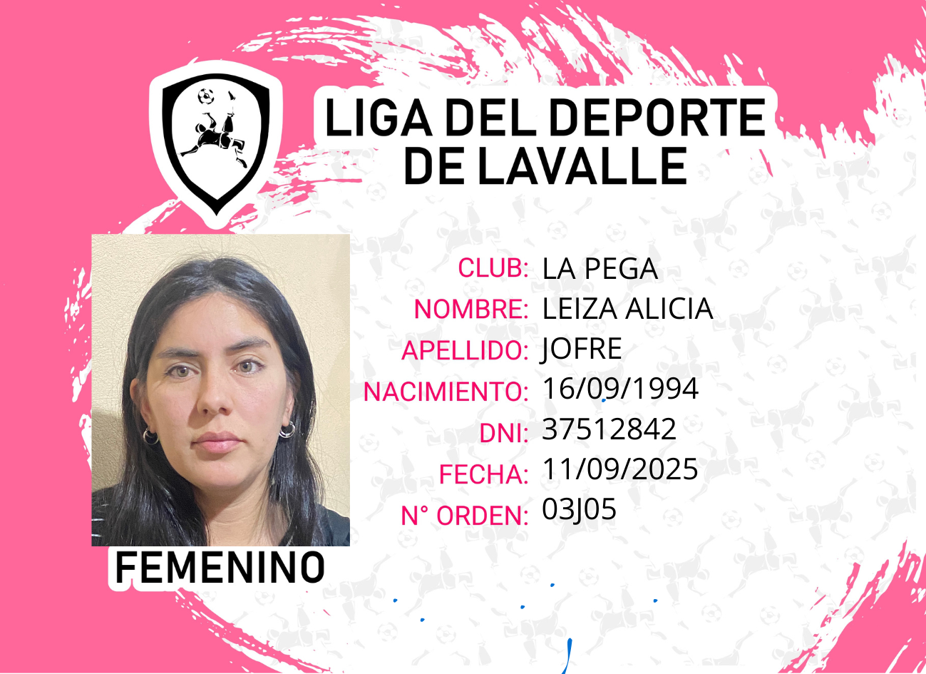 Foto carnet LEIZA ALICIA JOFRE 