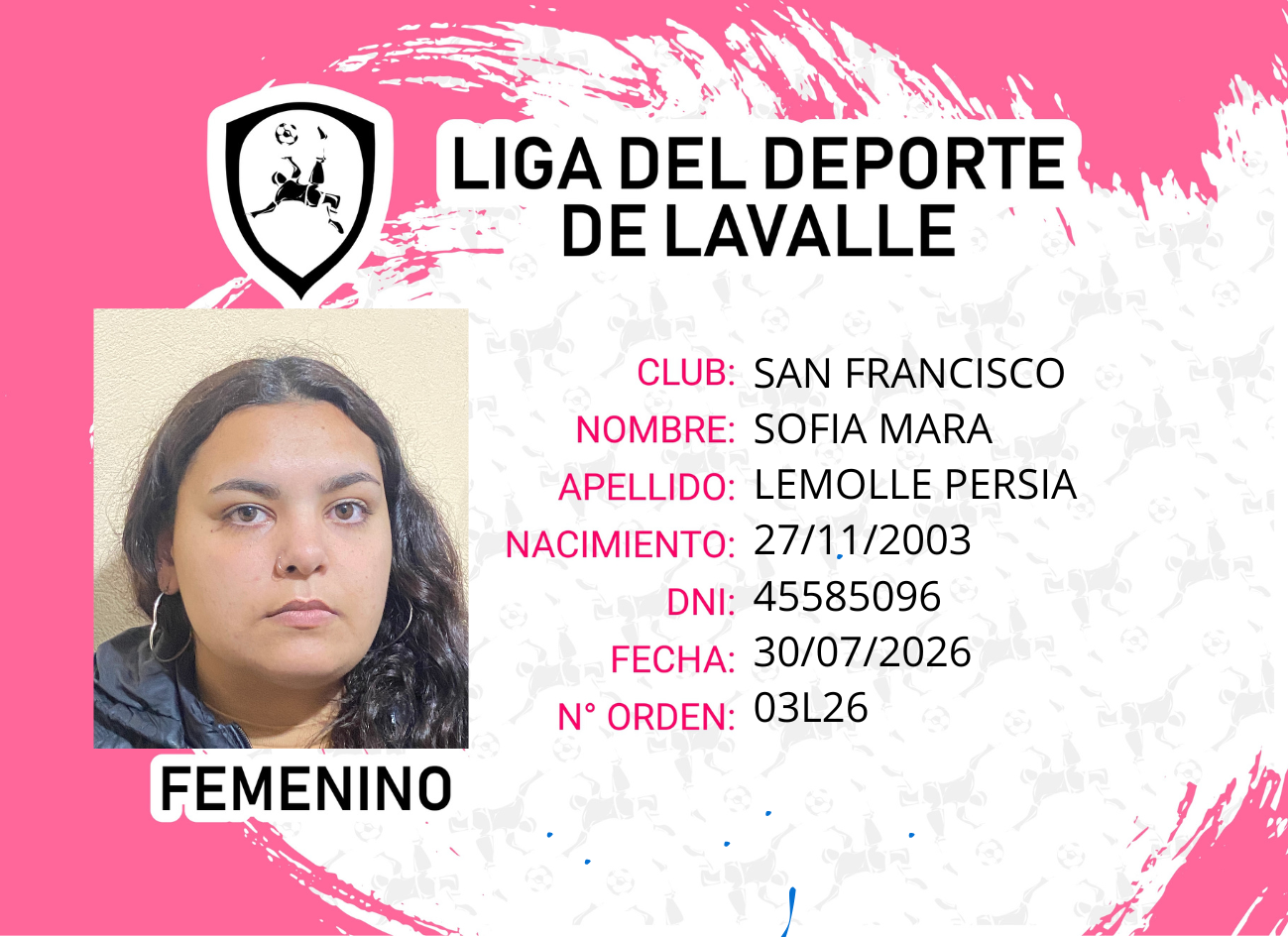 Foto carnet SOFIA MARA LEMOLLE PERSIA 