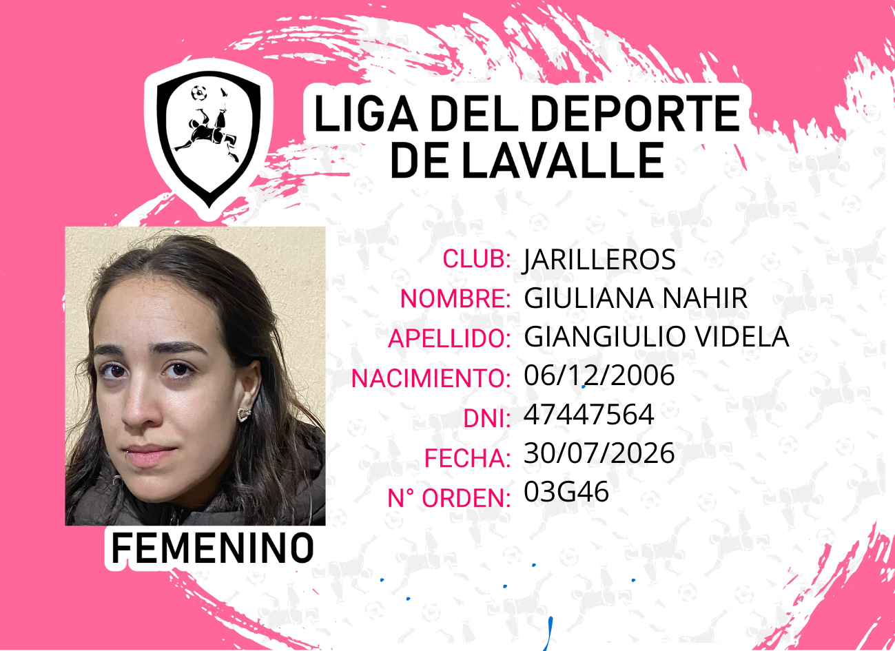 Foto carnet GUILIANA NAHIR GIANGIULIO VIDELA 