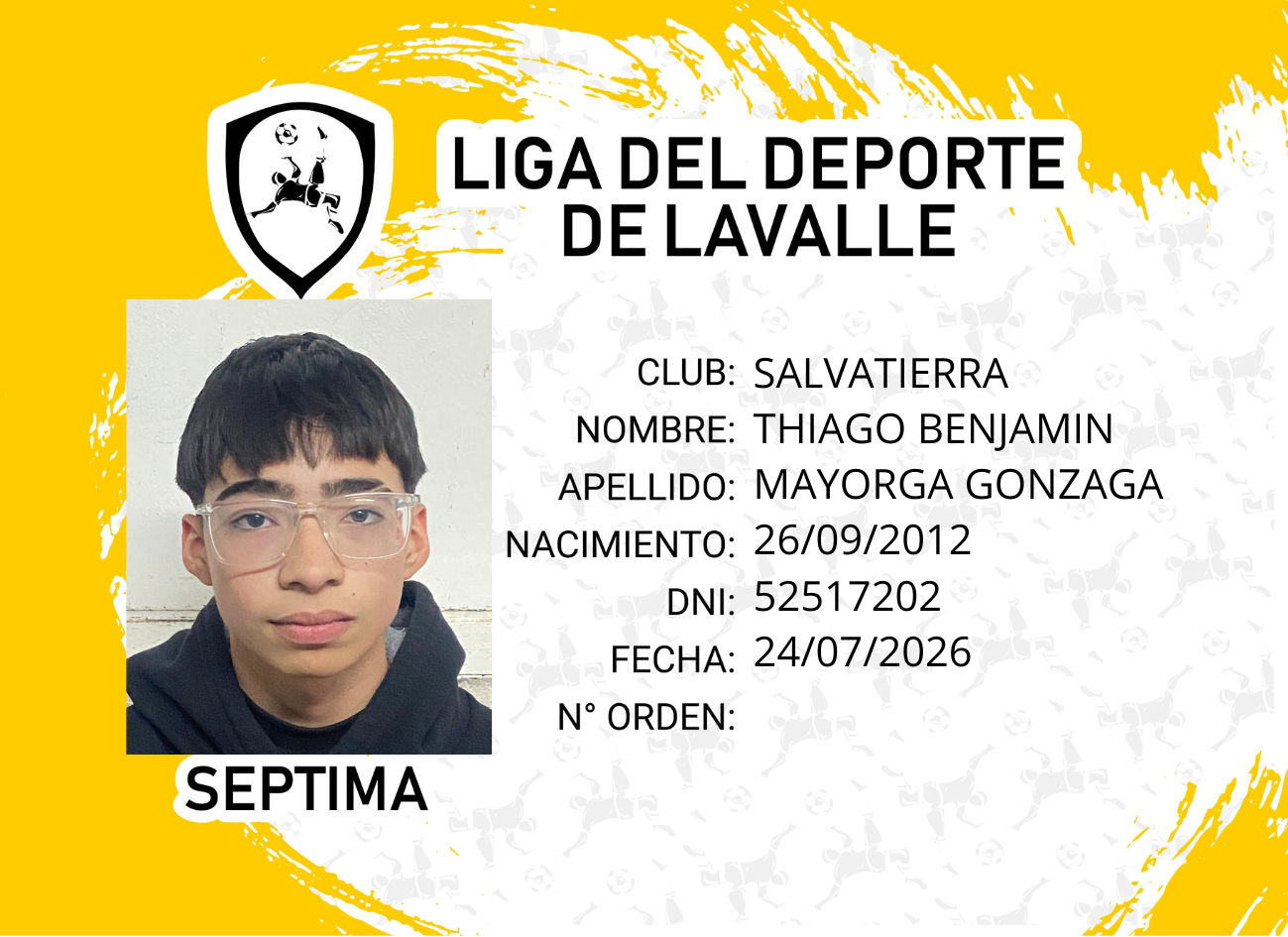 Foto carnet MAYORGA GONZAGA, THIAGO BENJAMIN