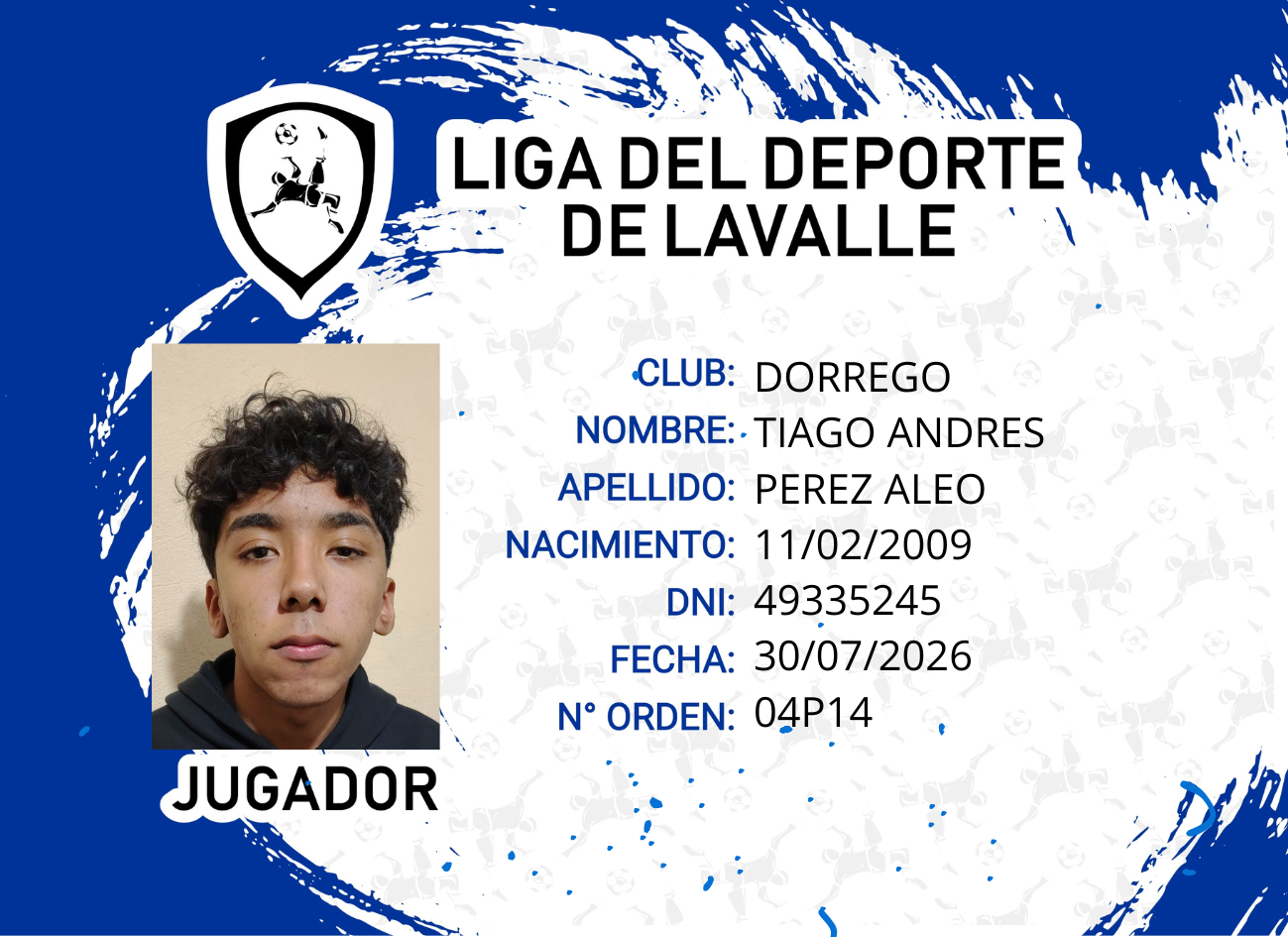 Foto carnet PEREZ ALEO, TIAGO ANDRES