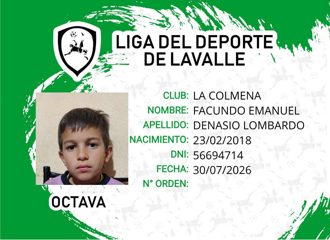 Foto carnet DENASIO LOMBARDO, FACUNDO EMANUEL