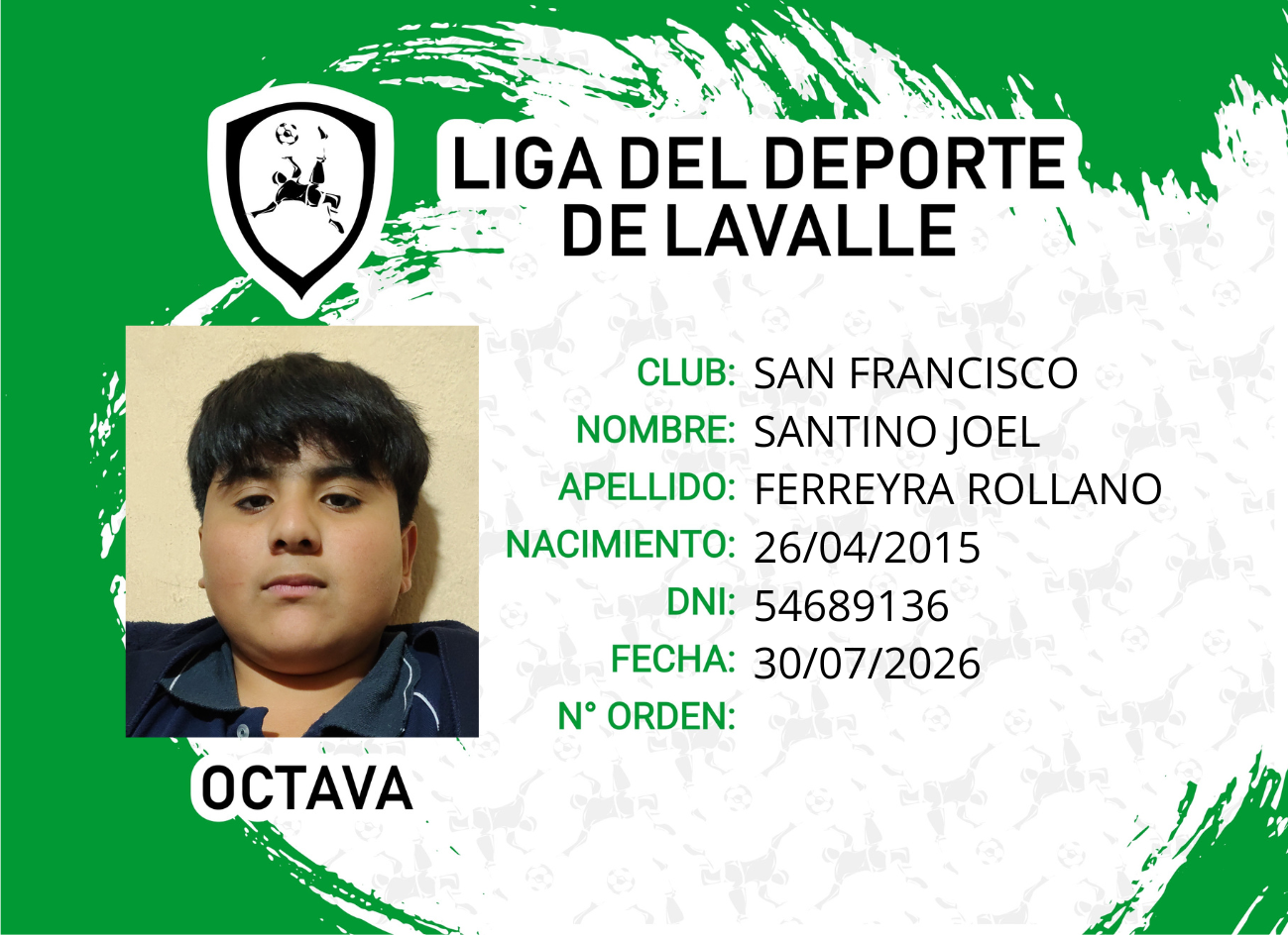 Foto carnet FERREYRA ROLLANO, SANTINO JOEL