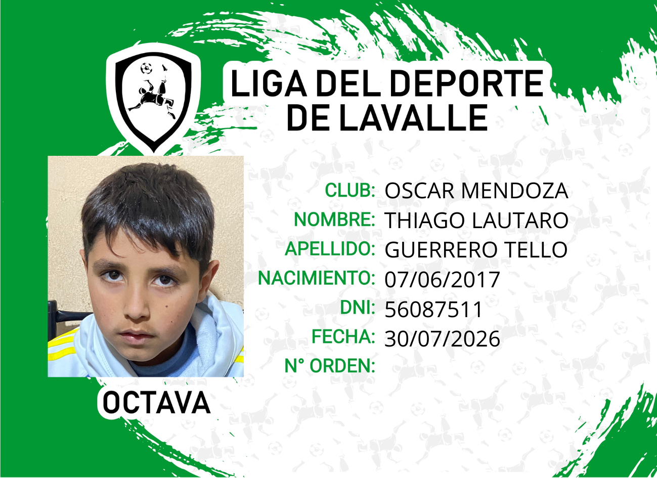 Foto carnet GUERRERO TELLO, THIAGO LAUTARO