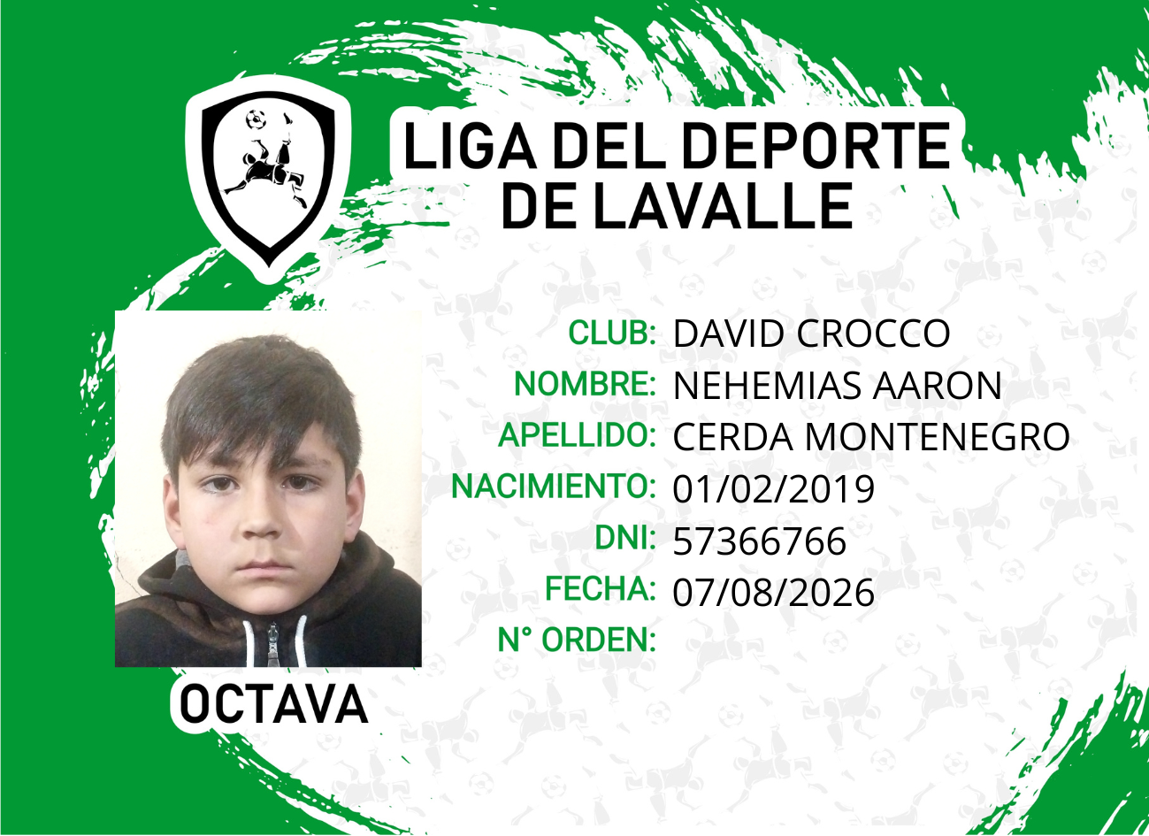 Foto carnet CERDA MONTENEGRO, NEHEMIAS AARON