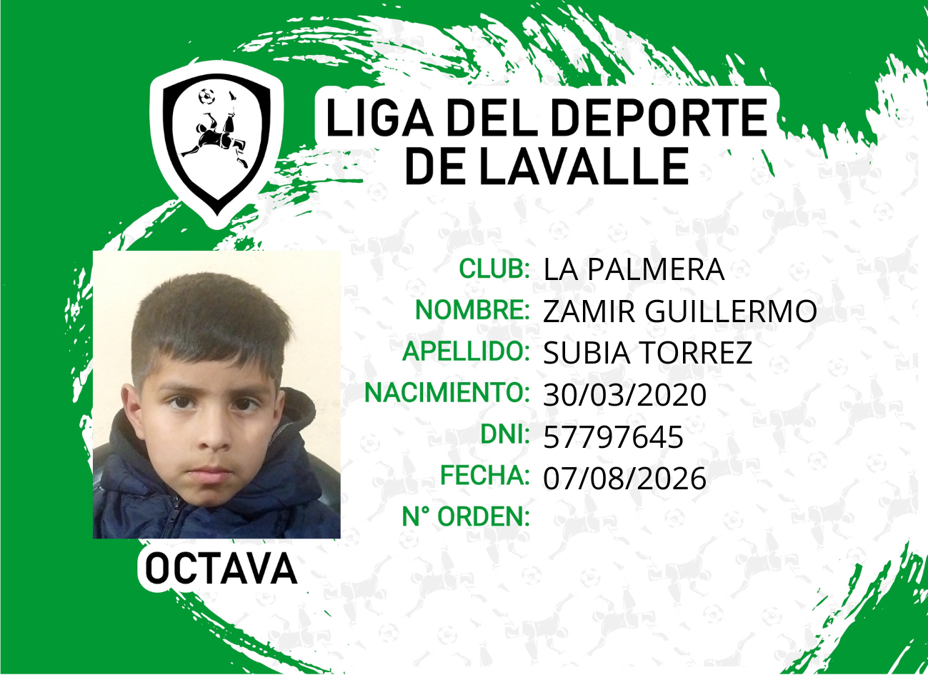 Foto carnet SUBIA TORREZ, ZAMIR GUILLERMO