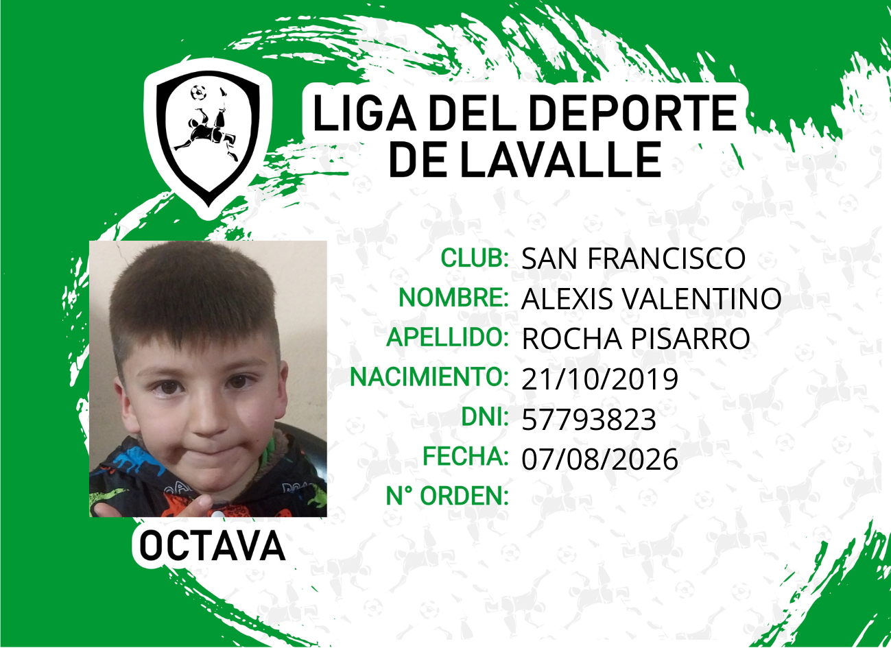 Foto carnet ROCHA PISARRO, ALEXIS VALENTINO