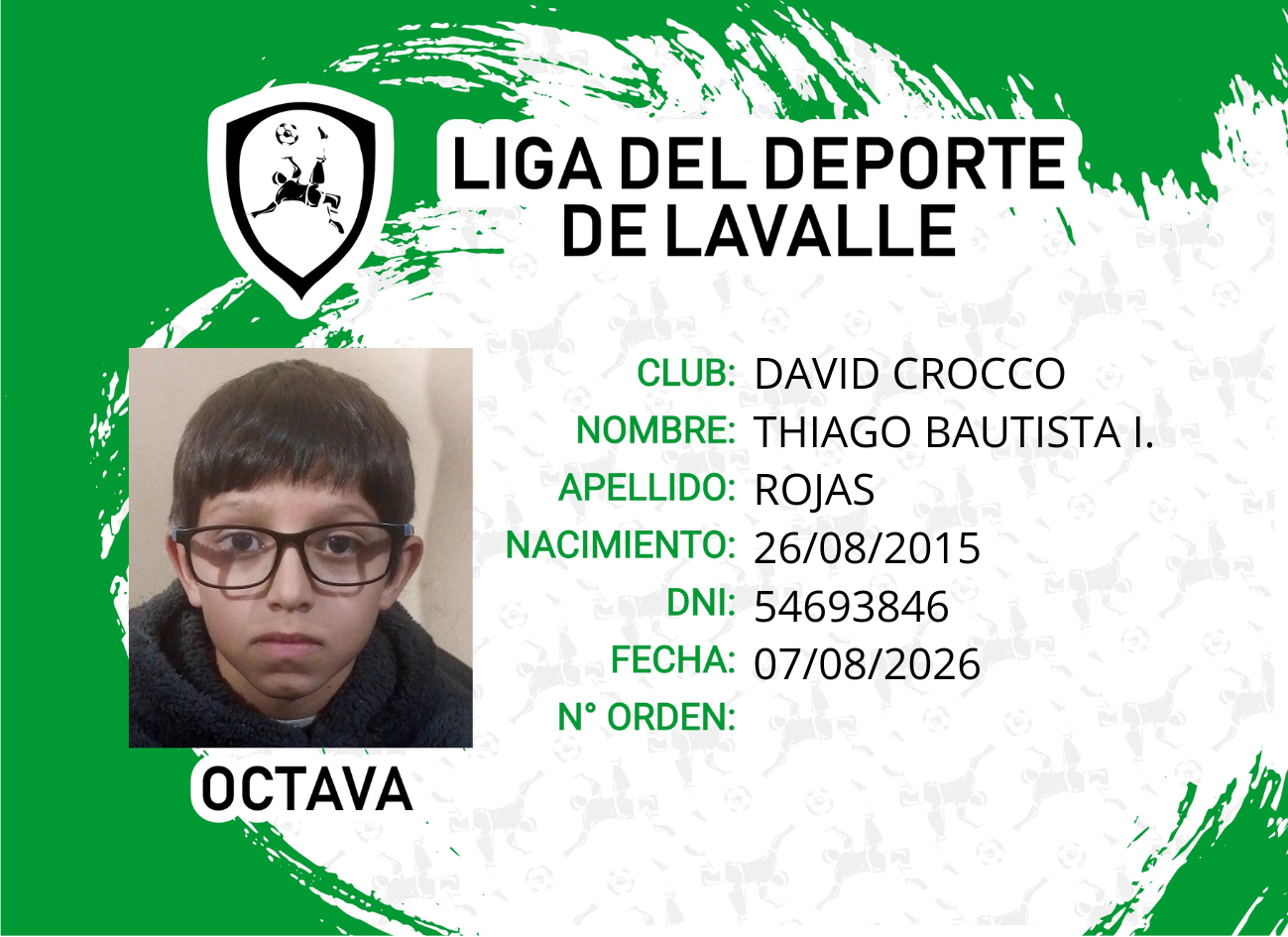 Foto carnet ROJAS, THIAGO BAUTISTA I.