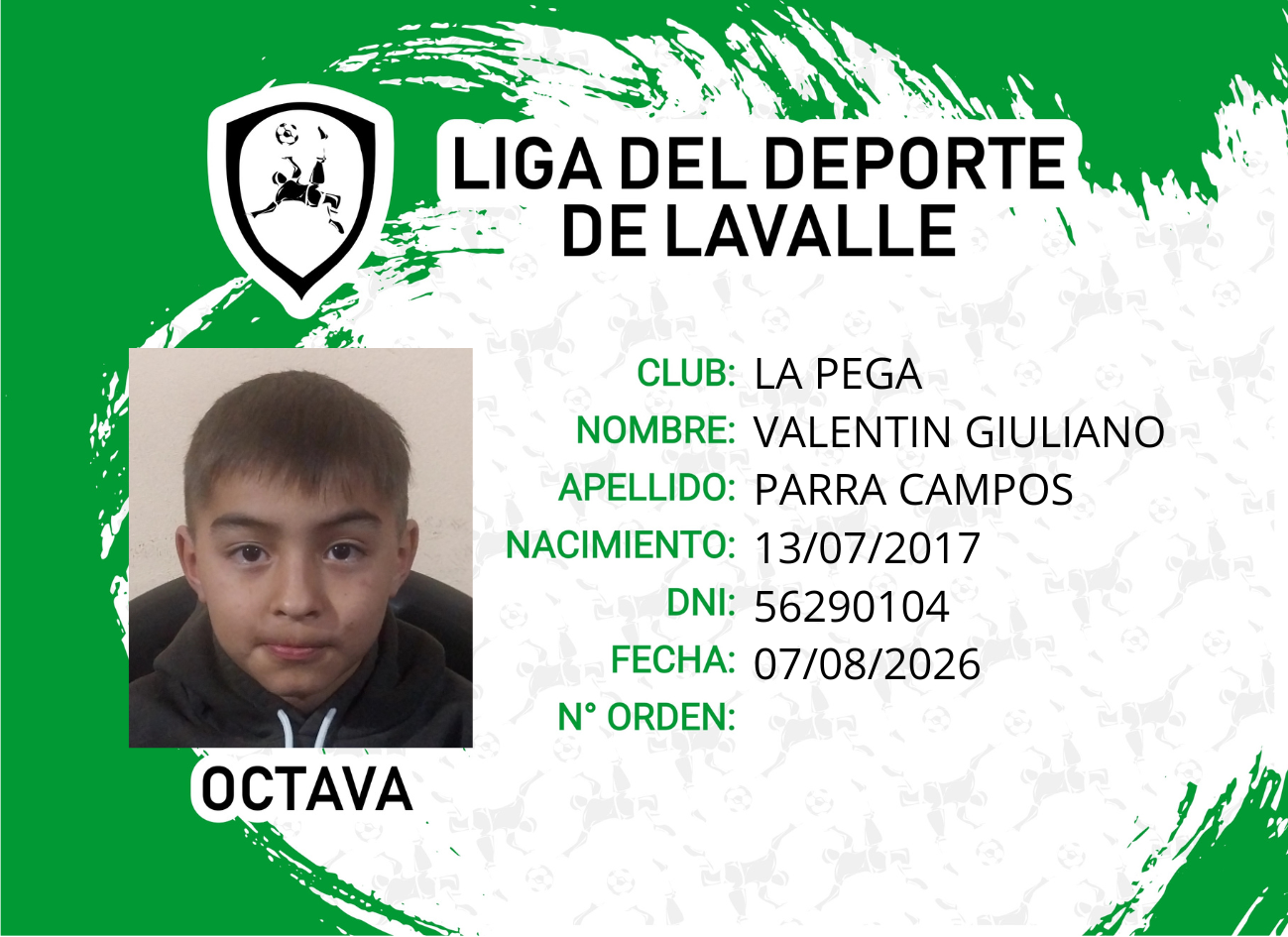 Foto carnet PARRA CAMPOS, VALENTIN GIULIANO
