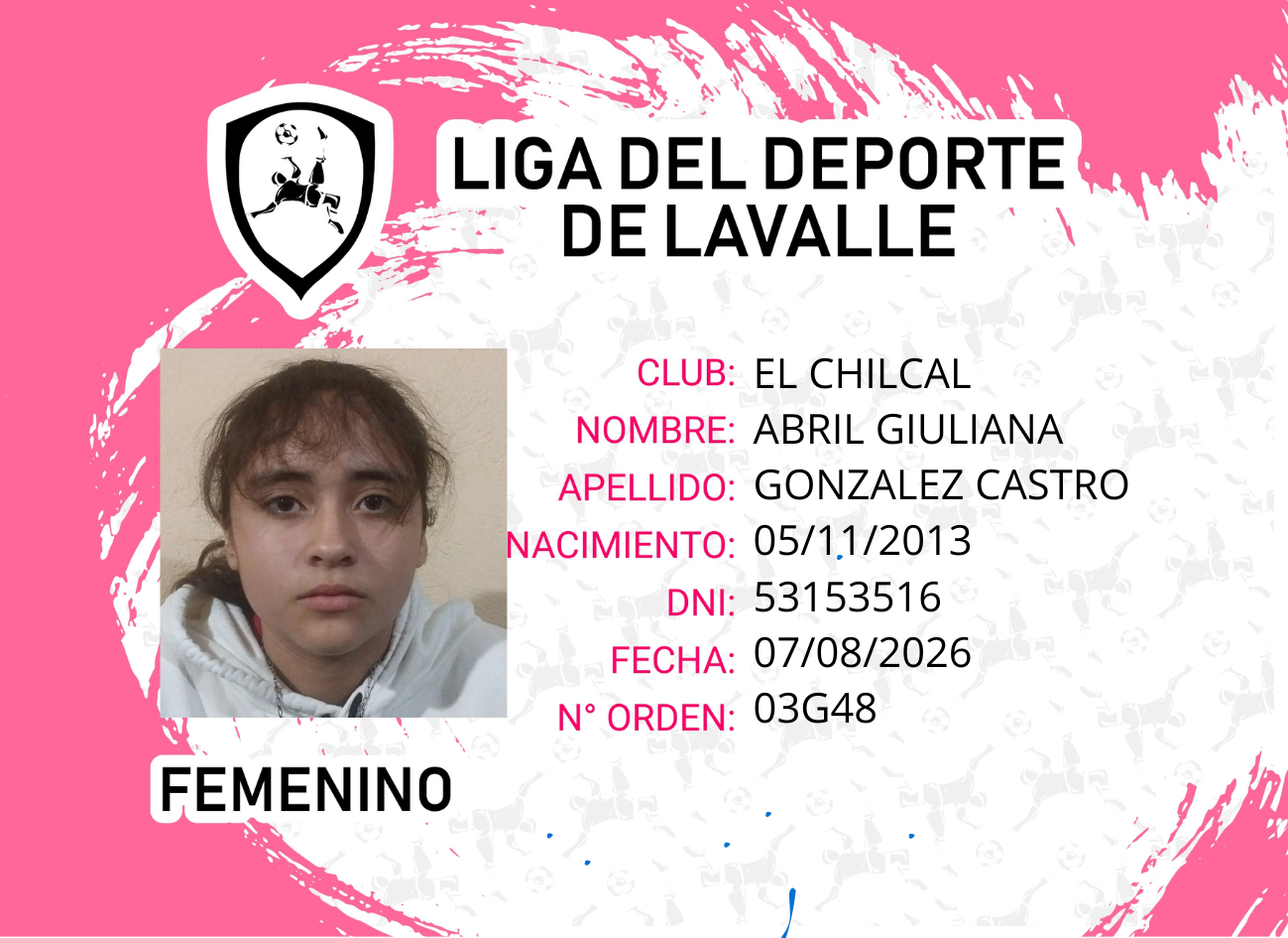 Foto carnet GONZALEZ CASTRO, ABRIL GIULIANA