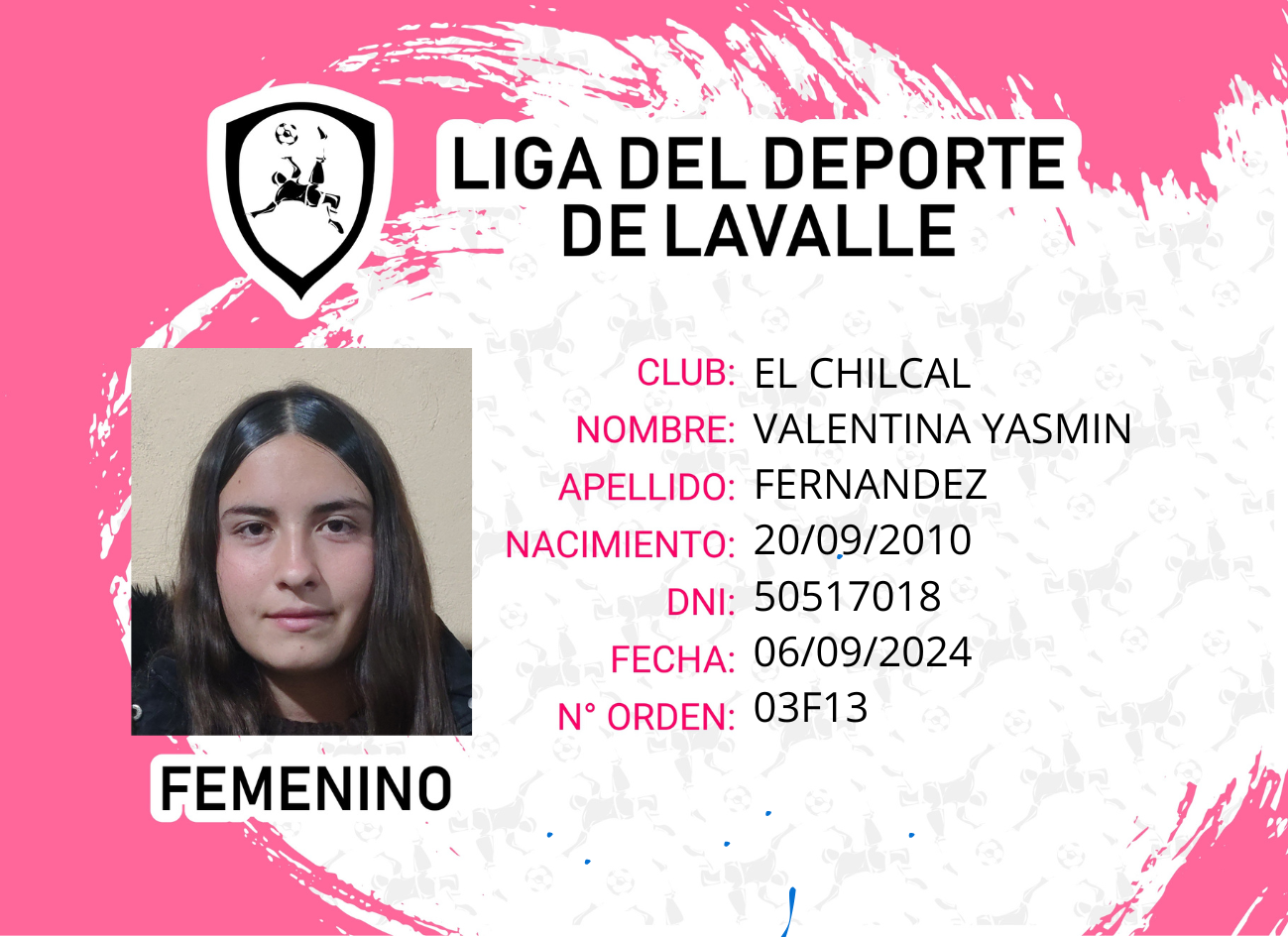 Foto carnet FERNANDEZ, VALENTINA YASMIN