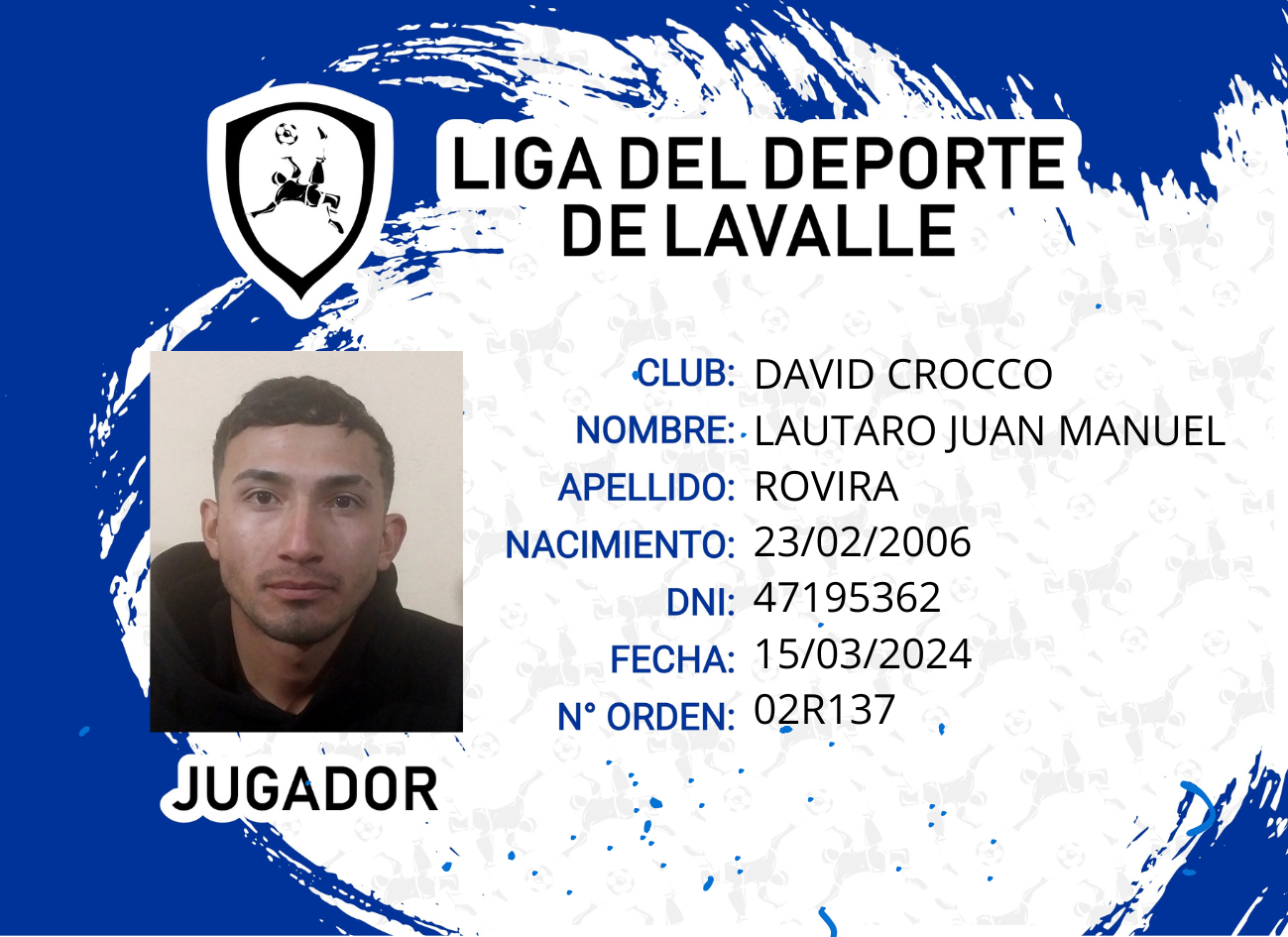 Foto carnet ROVIRA, LAUTARO JUAN MANUEL