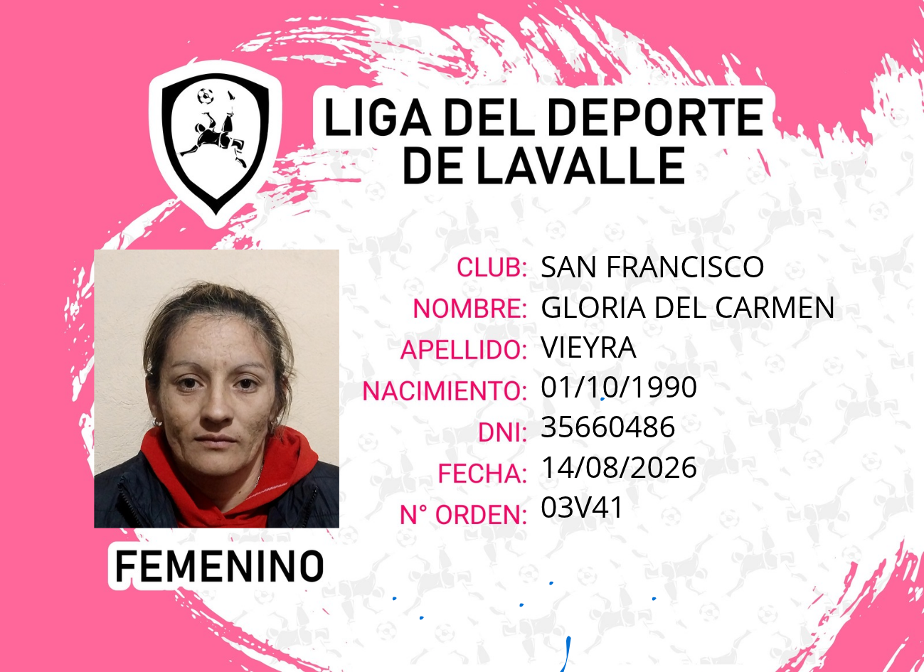 Foto carnet VIEYRA, GLORIA DEL CARMEN