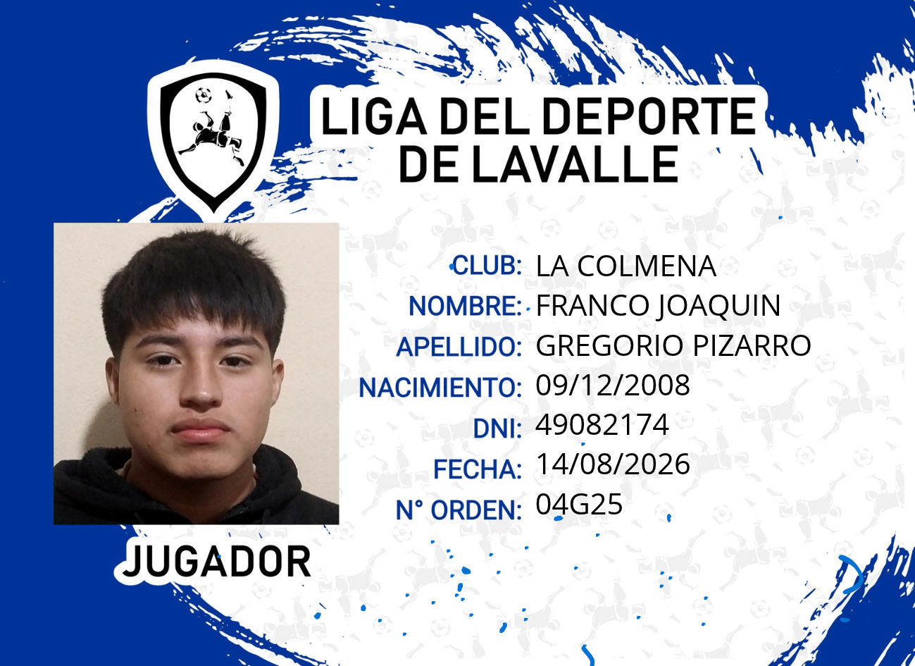 Foto carnet GREGORIO PIZARRO, FRANCO JOAQUIN