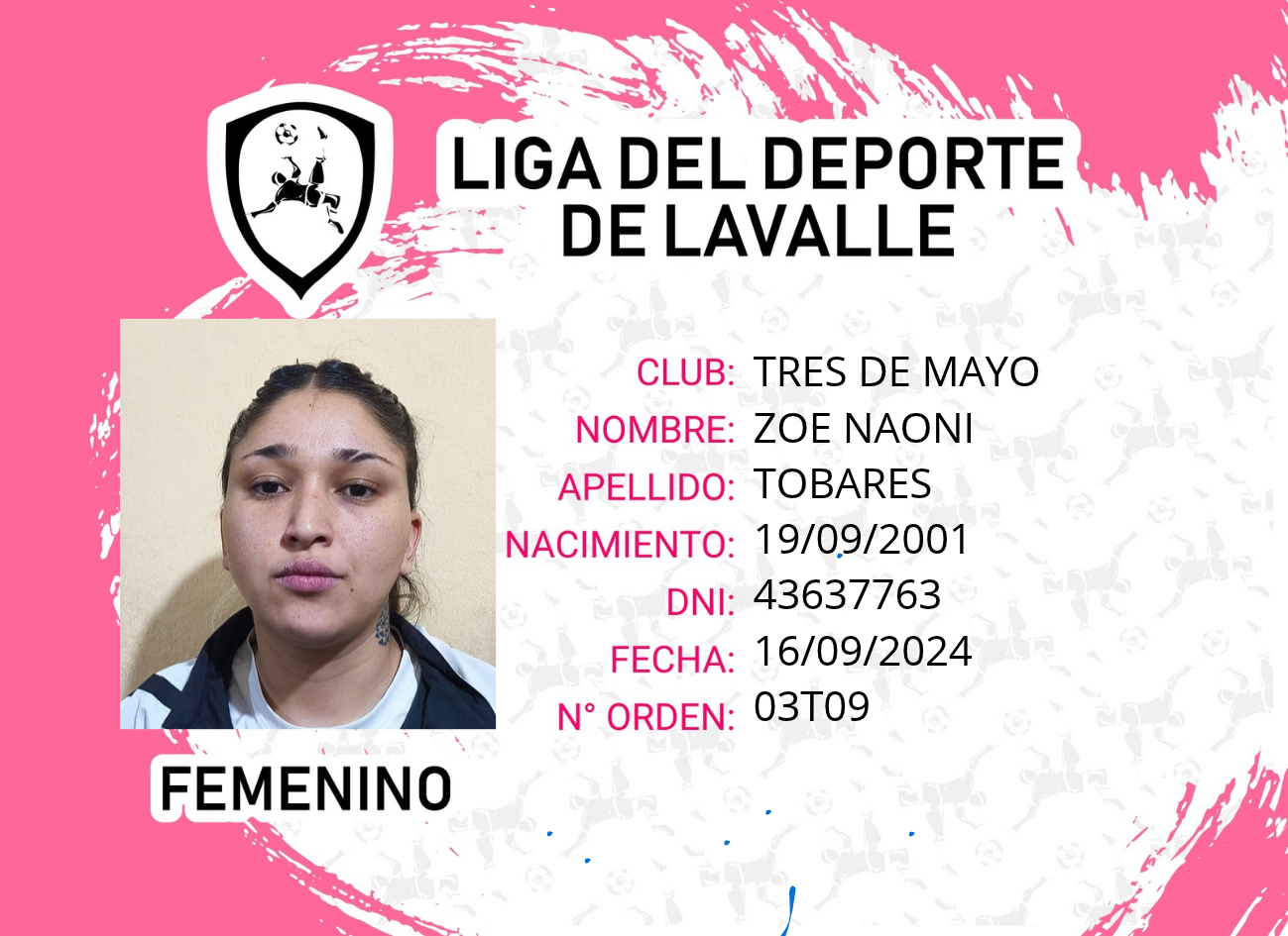 Foto carnet TOBARES, ZOE NAONI
