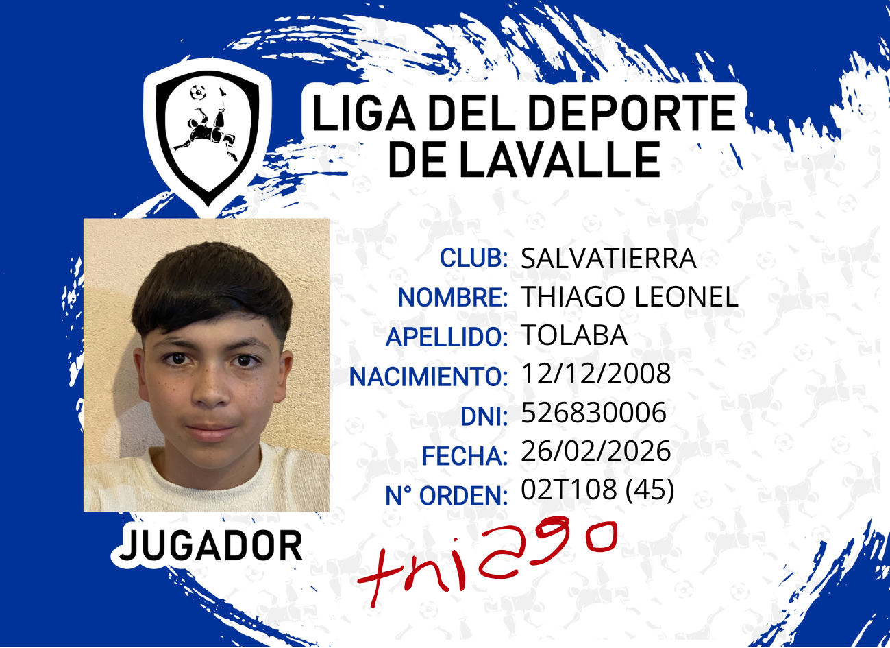 Foto carnet TOLABA THIAGO LEONEL